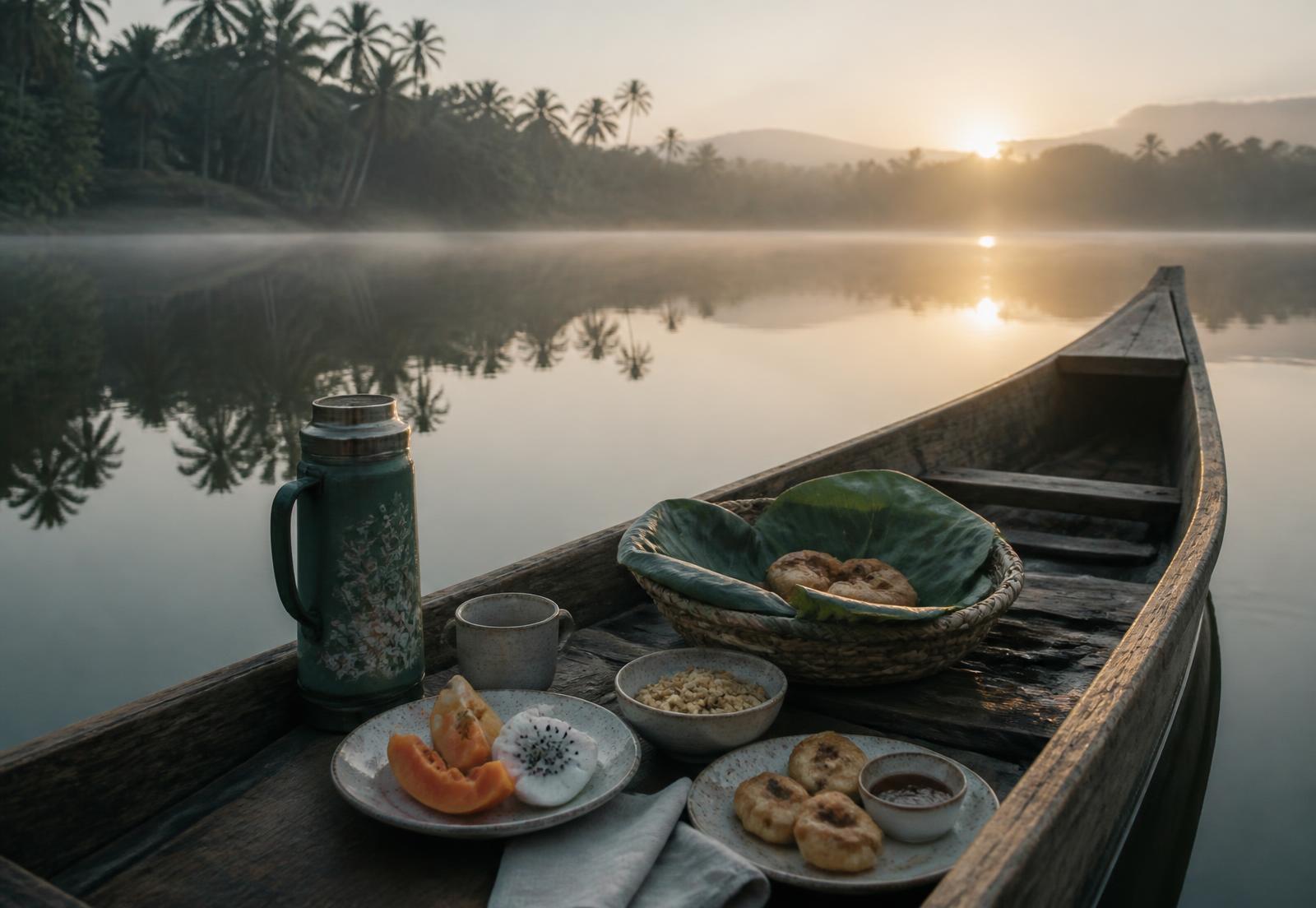 Breakfast on the Canoe at Sorabora Wewa, Mahiyanganaya