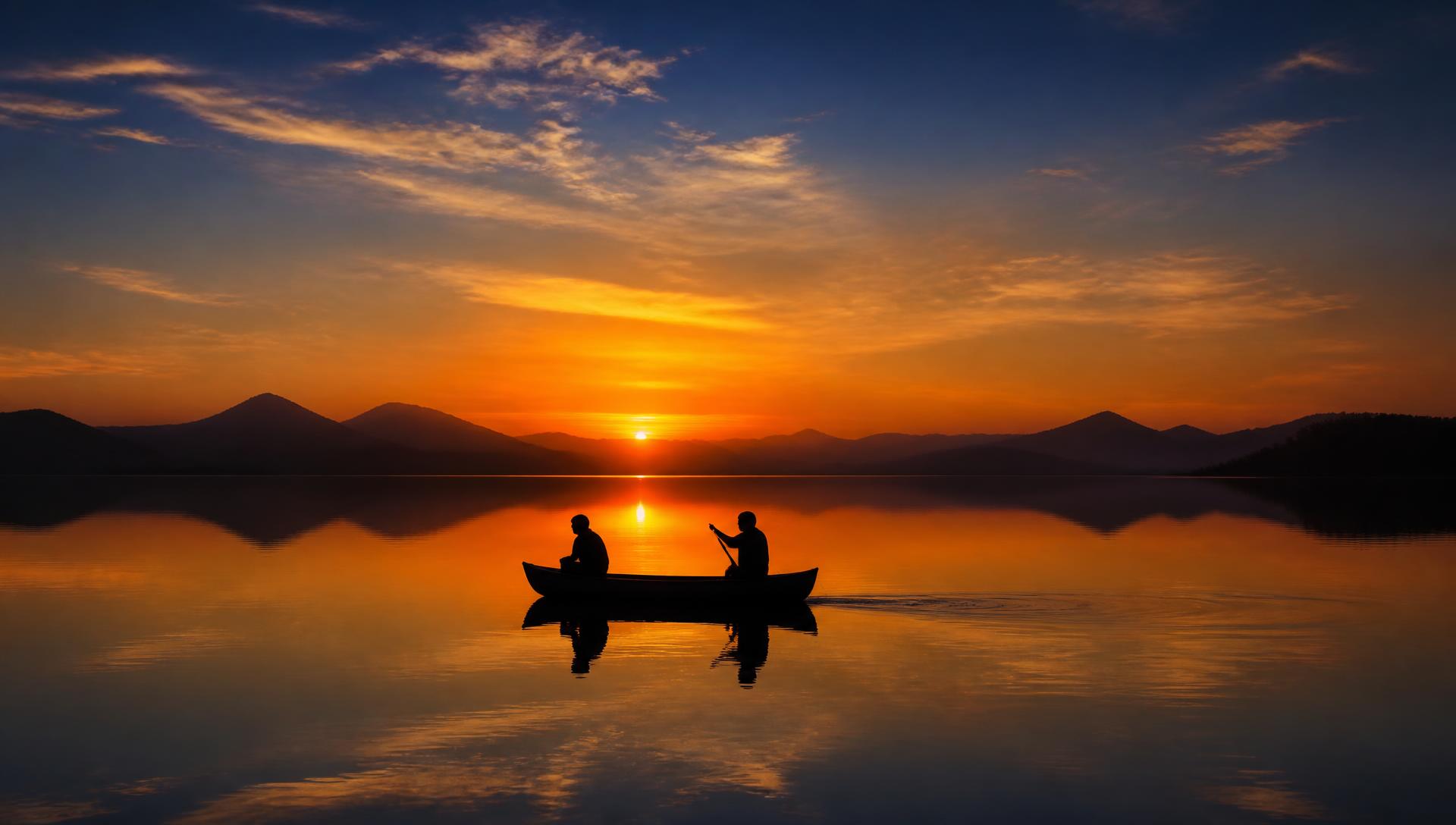 A canoe silhouetted at sunset on Sorabora Wewa